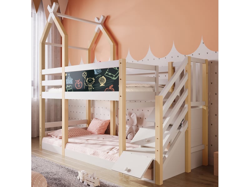  Modenvie lit mezzanine enfant 90x200 cm - avec rangement intégré, sans matelas - blanc  - Conforama D