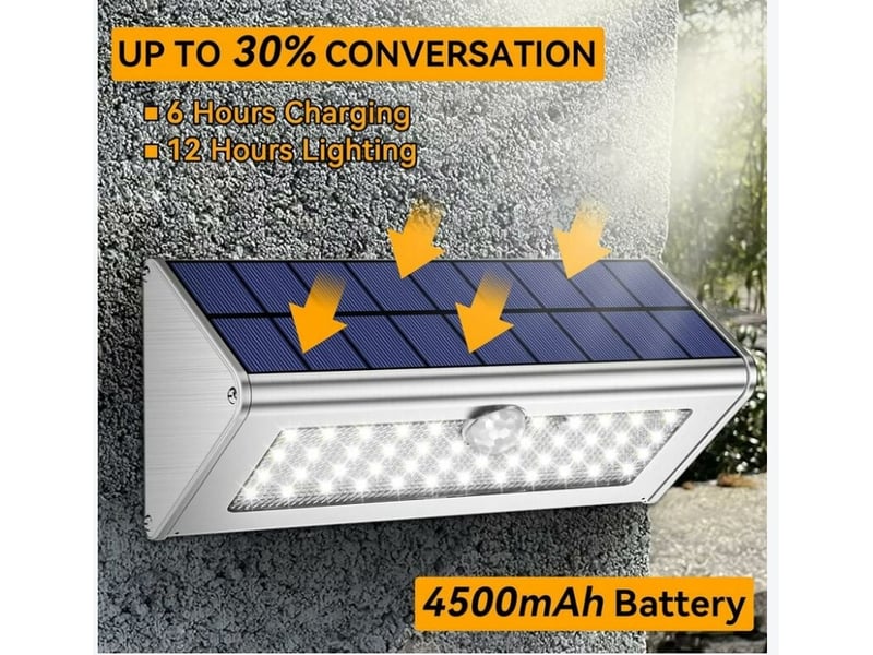  Lumière solaire extérieure ip65 étanche projecteur solaire sans fil 4500mah, led projecteur solaire extérieur lumière de jardin, gris ASD003321 - Conforama B
