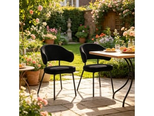 Chaise de salle à manger lot de 2 avec accoudoirs et dossier incurvé  - velours métal noir