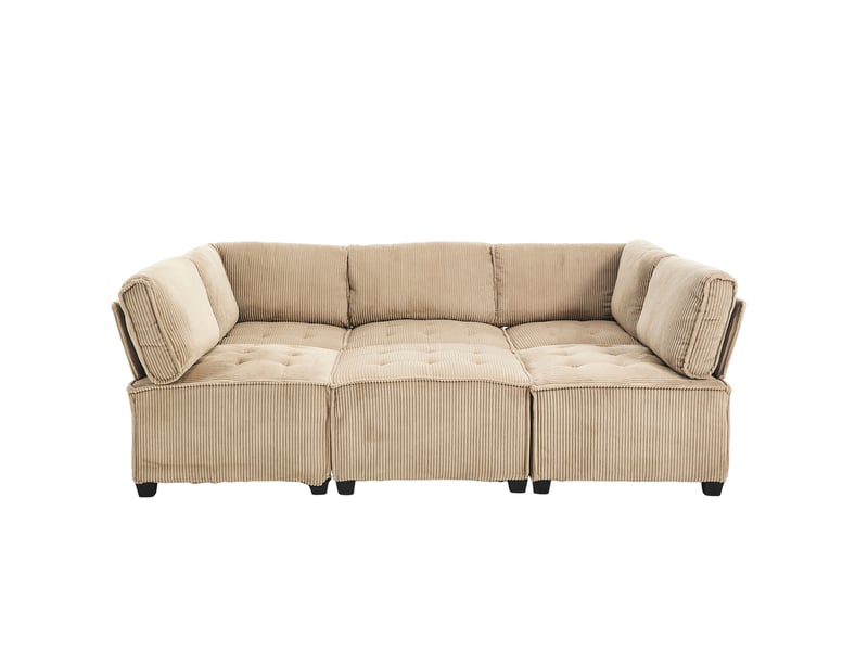  Canapé modulable 6 places en velours côtelé kaki, configuration u ou l et couchage d'appoint pour le salon  - Conforama A