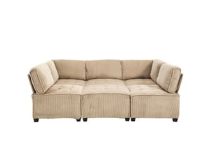 Canapé modulable 6 places en velours côtelé kaki, configuration u ou l et couchage d'appoint pour le salon