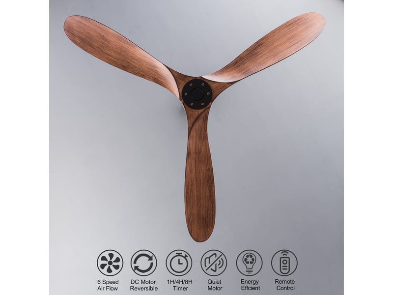  Ventilateur de plafond 60 pouces sans éclairage avec télécommande, moteur dc réversible, pales abs, minuterie, noirnoyer foncé  - Conforama C