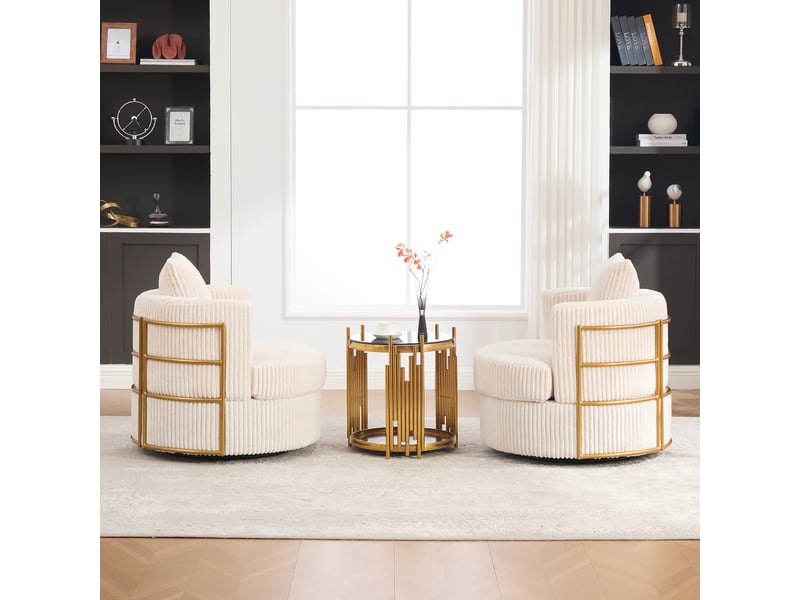  Lot de 2 fauteuils 1 place - 76 x 79 x 78 cm - fauteuils tournants 360° en cord avec coffre de rangement et coussins - beige  - Conforama D