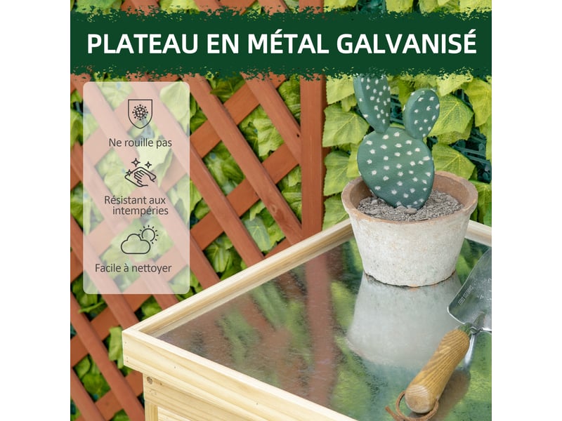  Armoire de jardin en bois massif plateau métal galvanisé 80 x 45 x 92 cm  - Conforama E