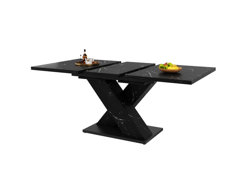  Table à manger extensible, 119-158,5x80x75 cm, effet marbre, design moderne, repas, salle à manger, mdf, coloris noir  - Conforama A