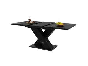 Table à manger extensible, 119-158,5x80x75 cm, effet marbre, design moderne, repas, salle à manger, mdf, coloris noir