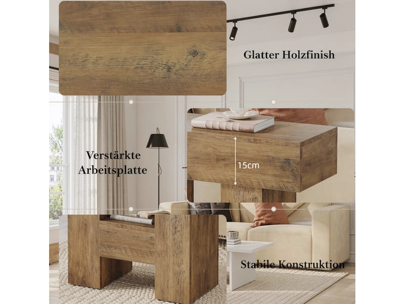  Bout de canapé étroit en mdf marron avec étagère ouverte, style campagne, idéal pour le salon ou la chambre  - Conforama D