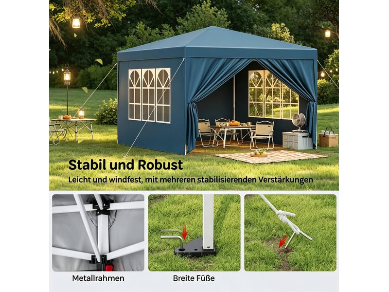 Tonnelle pliante 300x300x260 cm réglable métal bleue  - Conforama D