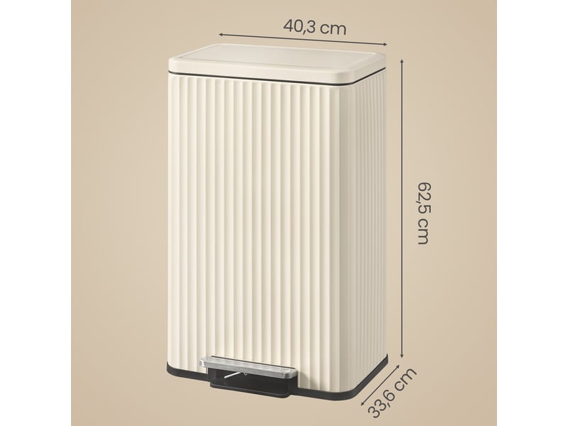 Poubelle de cuisine à pédale, en acier, avec couvercle, seau intérieur amovible, fermeture douce, 50 l, crème - Conforama D
