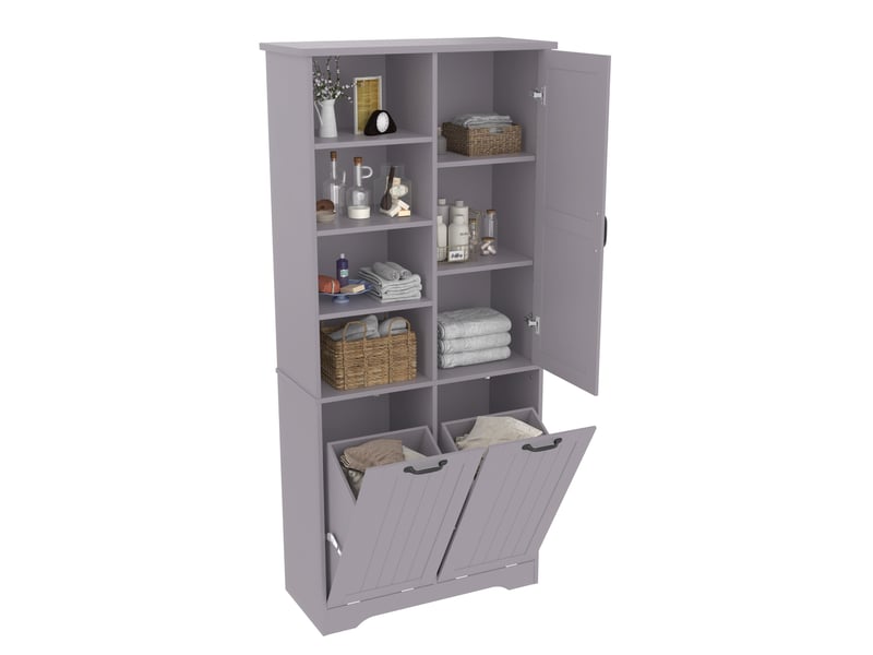  Armoire de salle de bain 78 x 35 x 172,7 cm – gris – double panier à linge, étagères réglables  - Conforama A