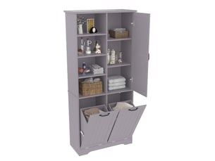 Armoire de salle de bain 78 x 35 x 172,7 cm – gris – double panier à linge, étagères réglables