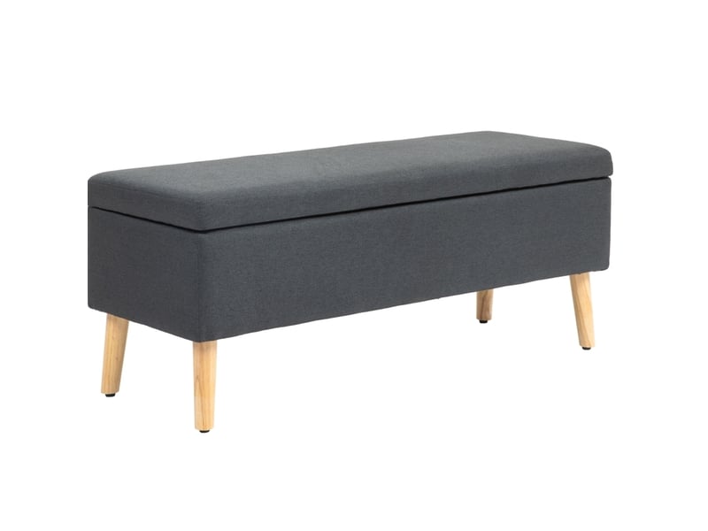  Banc coffre 110x39x45 cm, banc de lit moderne, pieds en bois, assise rectangle, meuble chambre, polyester, gris foncé  - Conforama A