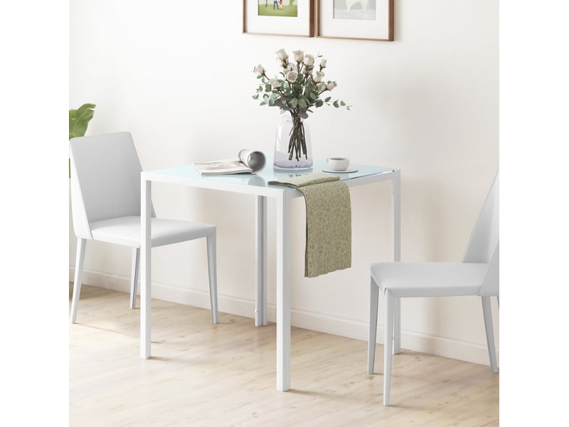 Table de salle à manger carrée pour 4 personnes avec plateau en verre et cadre métallique blanc, 75 × 75 × 75 cm  - Conforama C