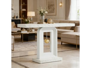 Console étroite en mdf effet marbre blanc 100x30x82 cm