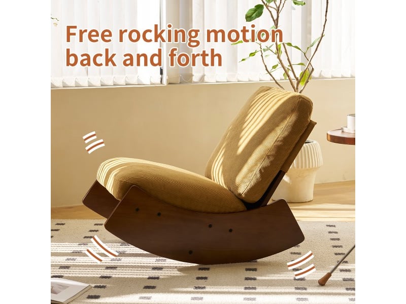  Fauteuil à bascule relax - 90x61,5x71,9 cm - balancement fluide en tissu velours côtelé structure bois massif - jaune  - Conforama D