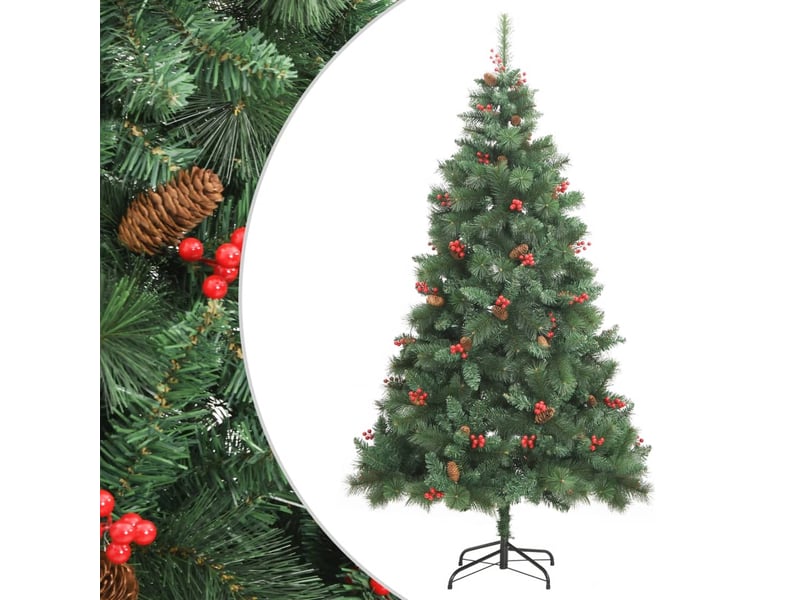  Sapin de noël artificiel, arbre de noël avec pommes de pin et baies 210 cm shl6117  - Conforama B