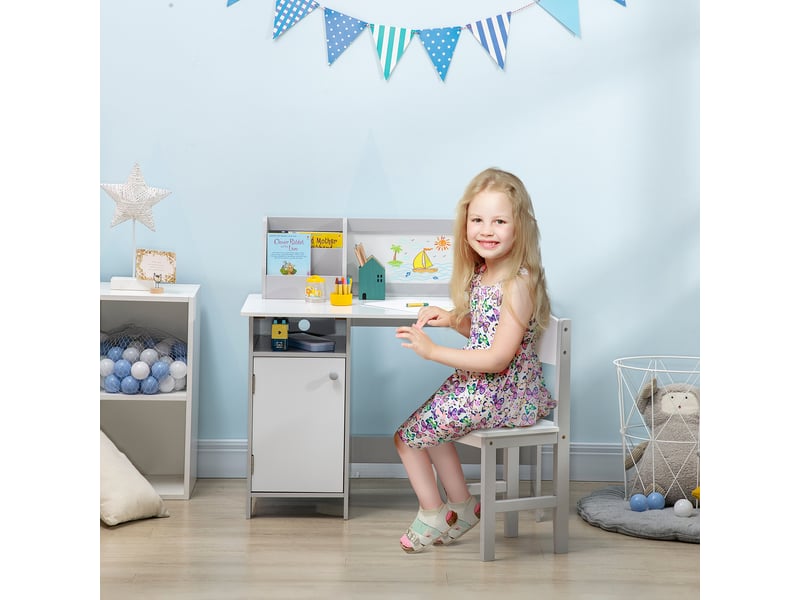  Ensemble table et chaise pour enfant avec tableau blanc - 90l x 45l x 85h cm gris - bureau pour enfant +5 ans  - Conforama D