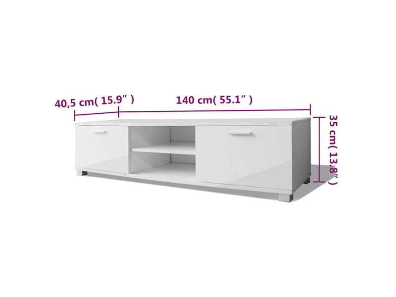  Meuble tv - banc tv - meuble de rangement blanc brillant 140x40,5x35 cm  - Conforama E