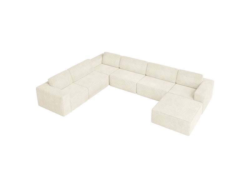  Canapé modulaire panoramique 7 places ouvert à droite,velours côtelé,1 pouf,canapé compressé pour grand salon,404x303x82cm,beige 404x303x82CM - Conforama A