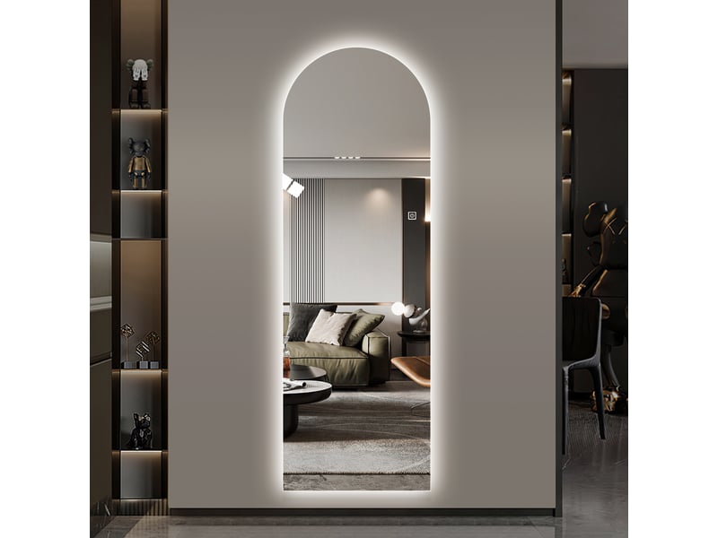  Miroir sur pied - 150x50 cm - miroir en pied arqué avec led rétroéclairé, variateur d'intensité et verre de sécurité - argenté  - Conforama C