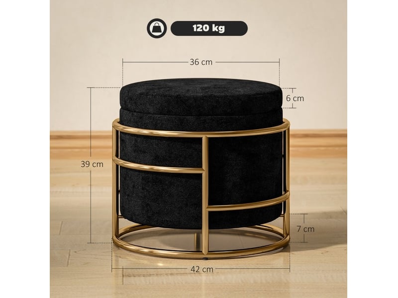  Pouf de rangement 42x42x39 cm cadre en métal noir  - Conforama E
