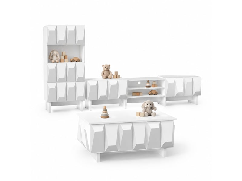  Ensemble meuble tv, vitrine et table basse 180 x 34 x 44,5 cm blanc en panneaux de particules, rangement  - Conforama A