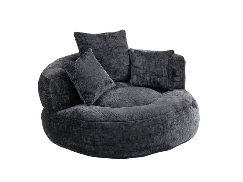  Fauteuil poire 1 place en chenille noire avec 3 coussins  - Conforama A
