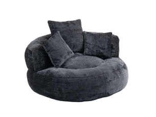 Fauteuil poire 1 place en chenille noire avec 3 coussins