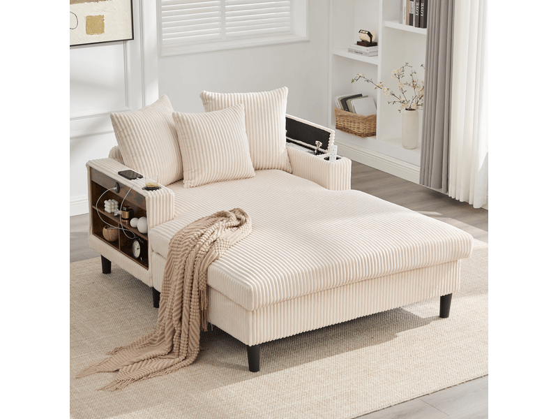  Canapé droit fixe 1 place tissu led beige  - Conforama B
