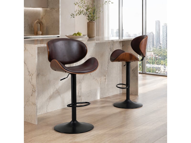  Tabourets de bar lot de 2 pivotants 360° réglables en hauteur - lpospi - dossier ergonomique, bois courbé, simili cuir marron  - Conforama B