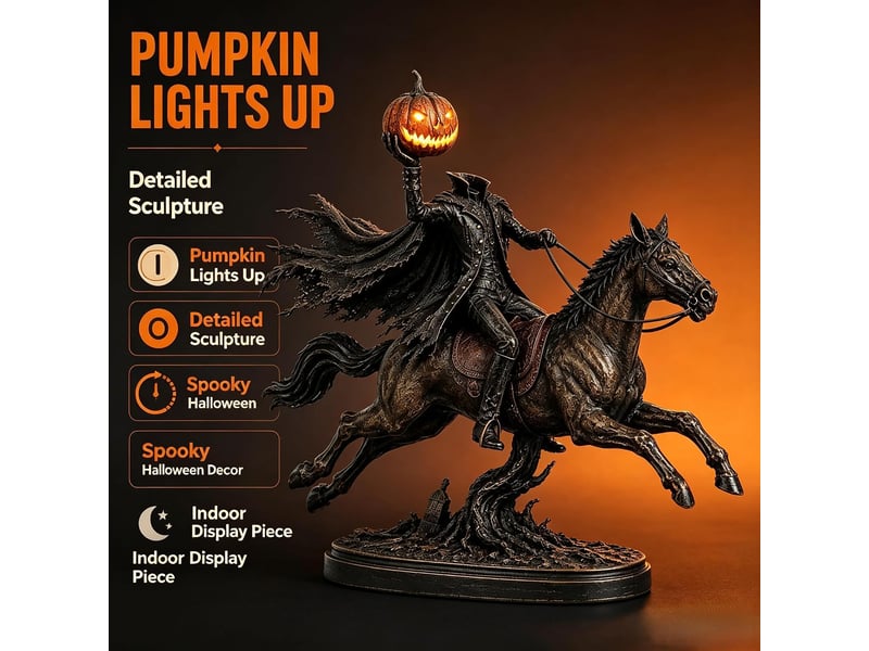 Lot de 2 figurines lumineuses de cavalier sans tête – led chaud, citrouille, décoration halloween - Conforama D