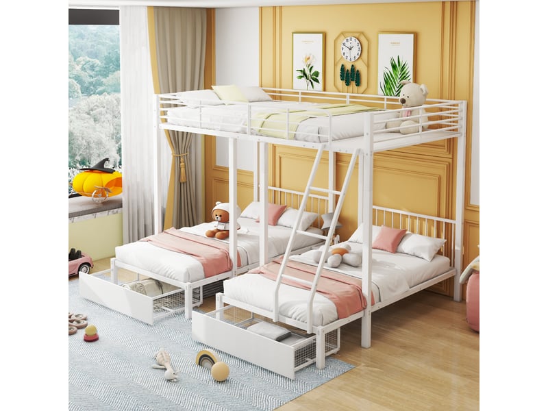  Lit superposé triple en métal blanc 246x206 cm  - Conforama E