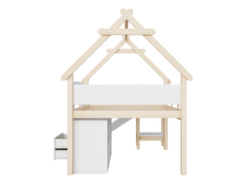  Lit mezzanine 90x200 cm - avec rangement - en bois massif et mdf - bicolore CARDUME ESTIVAL - Conforama D