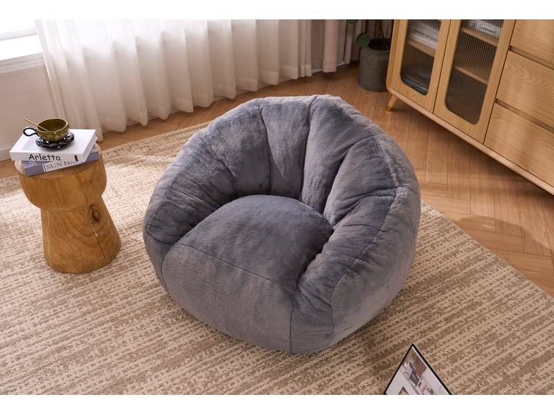  Pouf géant 98x98x60 cm, mémoire de forme, assise moelleuse, polyester, gris, dossier enveloppant  - Conforama D