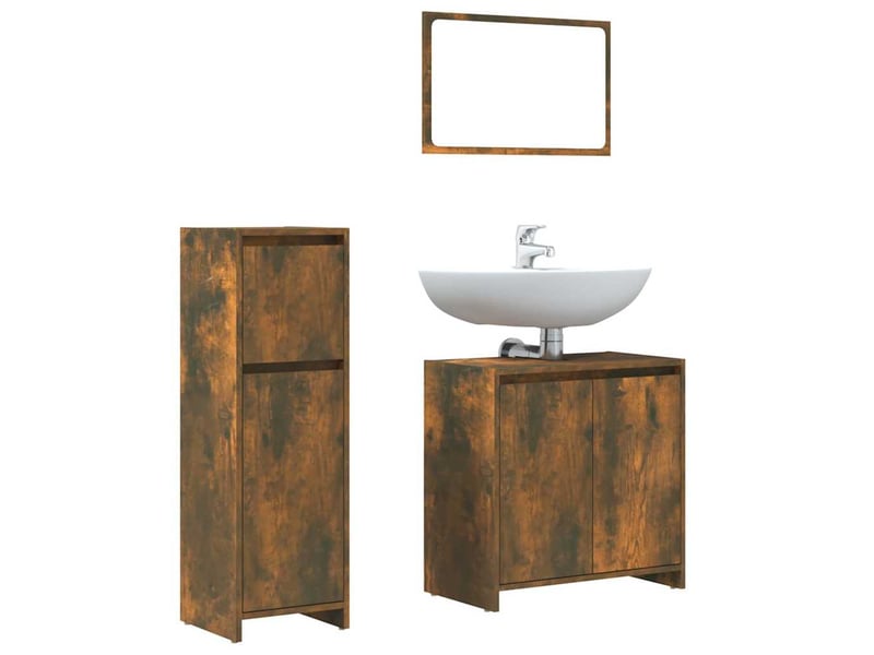  Ensemble de meubles de salle de bain 3 pcs chêne fumé cf63679  - Conforama A
