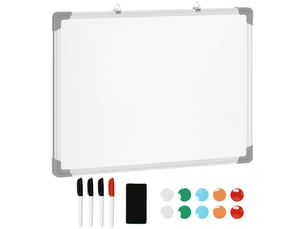 Tableau blanc magnétique cadre aluminium 60 x 45 cm avec feutres, aimants et effaceur