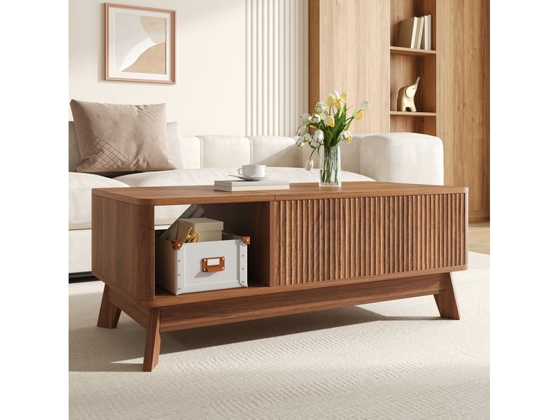  Table basse relevable avec rangement, mdf, coloris noyer, 95 x 48 x 50 cm  - Conforama C