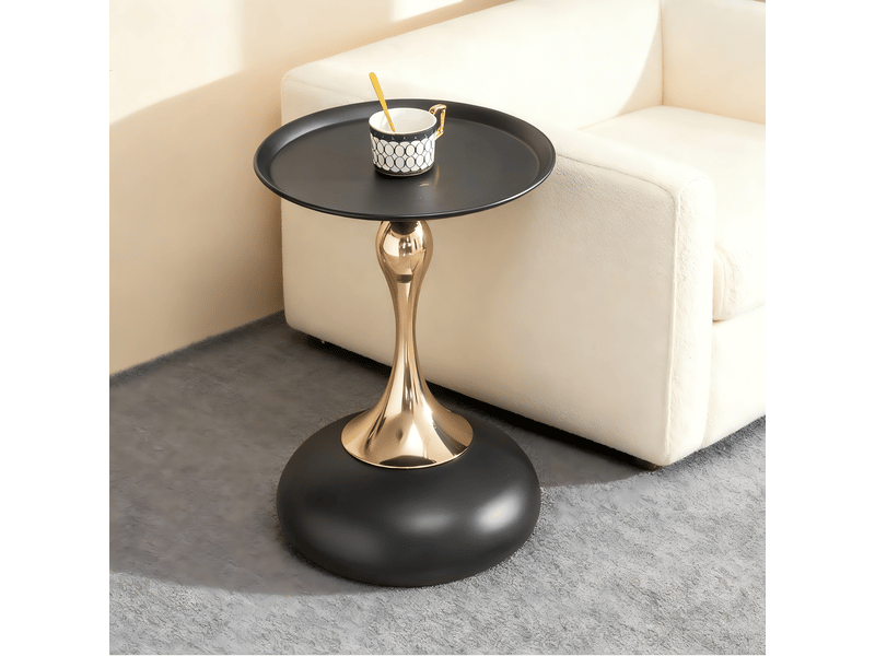  Table d'appoint ronde étroite pour petit espace et table de chevet - lpospi - plateau métal, acier carbone - noir et or  - Conforama C