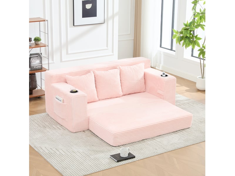 Canapé modulable 3 places en velours côtelé avec porte-gobelets evryae - Conforama B