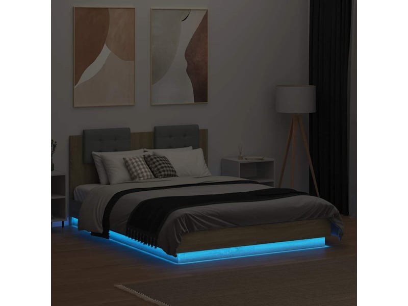 Lit double- lit adulte - cadre de lit avec led sans matelas chêne sonoma 120x190 cm - Conforama C