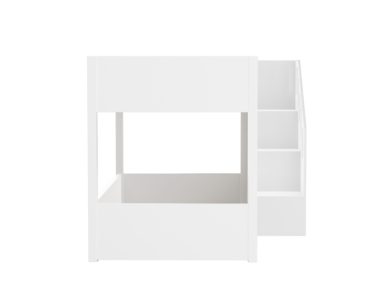 Lit superposé enfant en bois blanc 90x200 cm, escalier avec rangements et barrières de sécurité - Conforama W