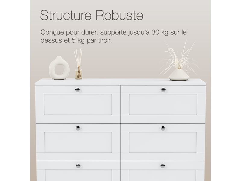  Commode altino 6 tiroirs, chambre, rangement vêtements, meuble, 76,5x100x36cm, blanc 3332187 - Conforama R