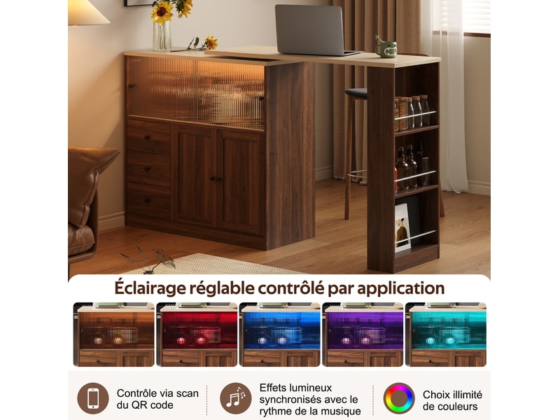  Îlot de cuisine 172x40x96 cm pivotant avec 3 tiroirs et 4 portes, plateau extensible, en mdf couleur naturel  - Conforama E