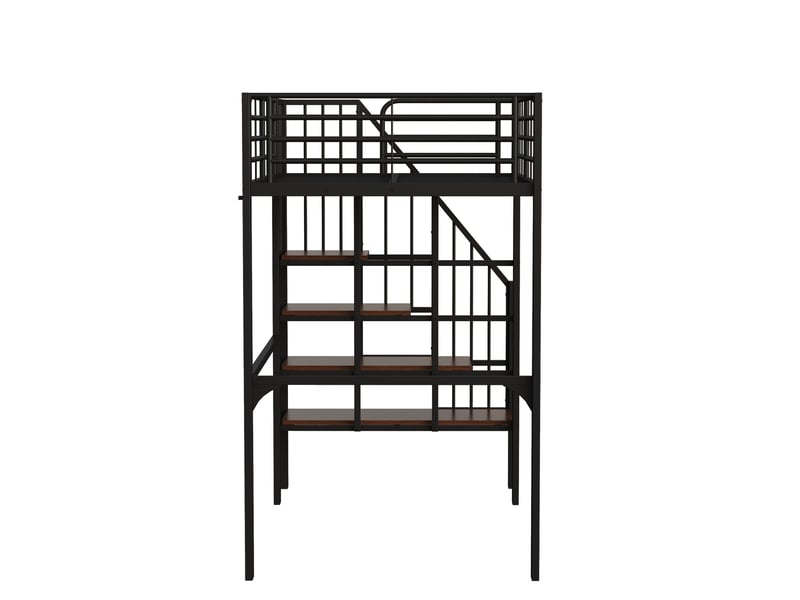  Lit mezzanine 90x200 cm en métal noir avec escalier et espace de rangement  - Conforama E