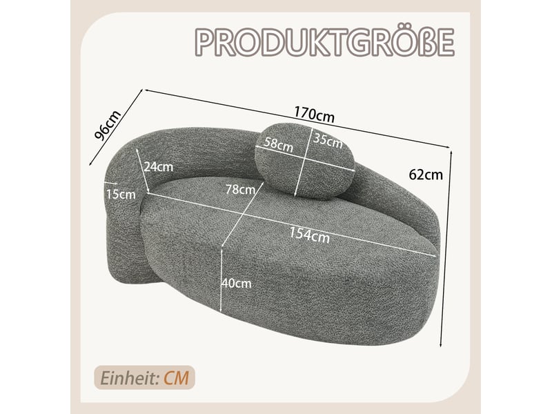 Canapé 1 place en tissu bouclette gris foncé avec coussin appuie-tête - Conforama C