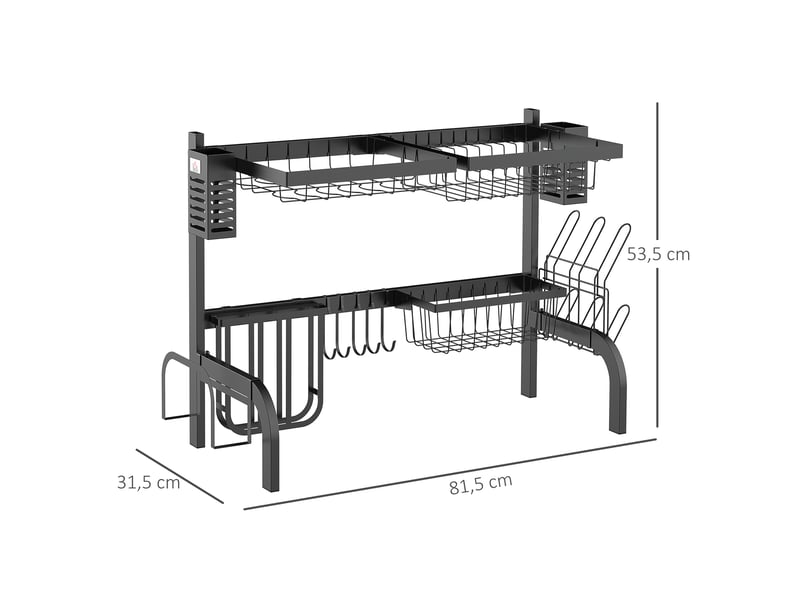  Égouttoir à vaisselle au-dessus de l'évier, modulables en acier 81,5 x 31,5 x 53,5cm noir, séchoir à vaisselle 2 niveaux  - Conforama C