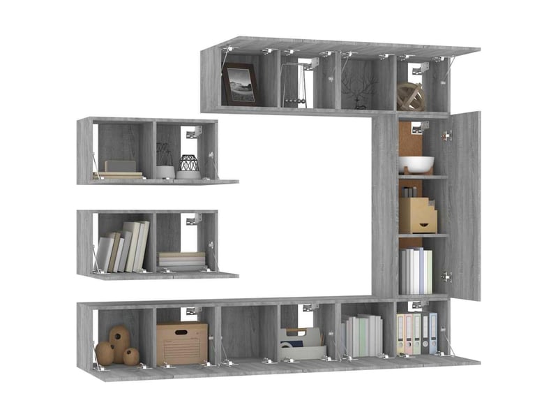  Ensemble de meubles tv - banc tv - meuble de rangement 8 pcs sonoma gris bois d'ingénierie  - Conforama D