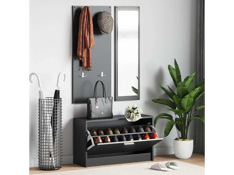  Ensemble d'armoires à chaussures 3-en-1 noir bois d'ingénierie  - Conforama B