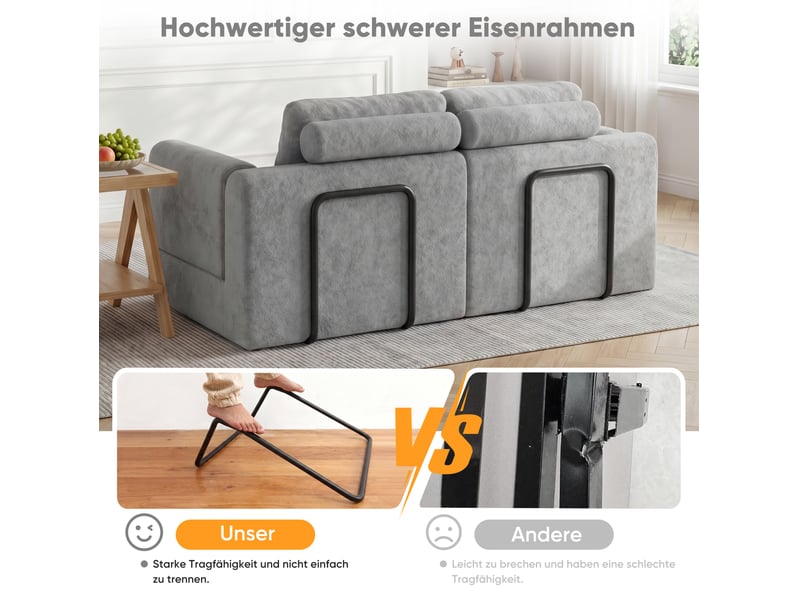  Canapé-lit convertible 2 places 160x80x78 cm – gris – pliant, modulable, couchage d'appoint compact  - Conforama E