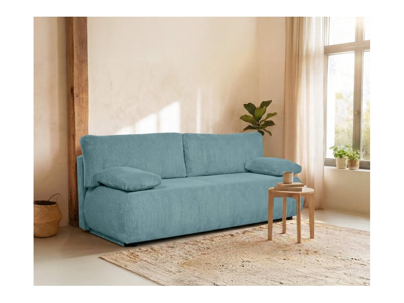 Canapé droit veluto convertible avec coffre en velours côtelé - bleu acier VELUTO - Conforama B